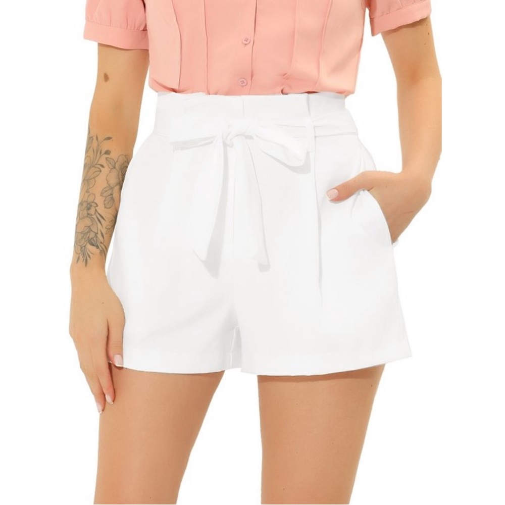 NWT! Allegra K Women's High Waist Bow Tie
Short Paper Bag Shorts White L